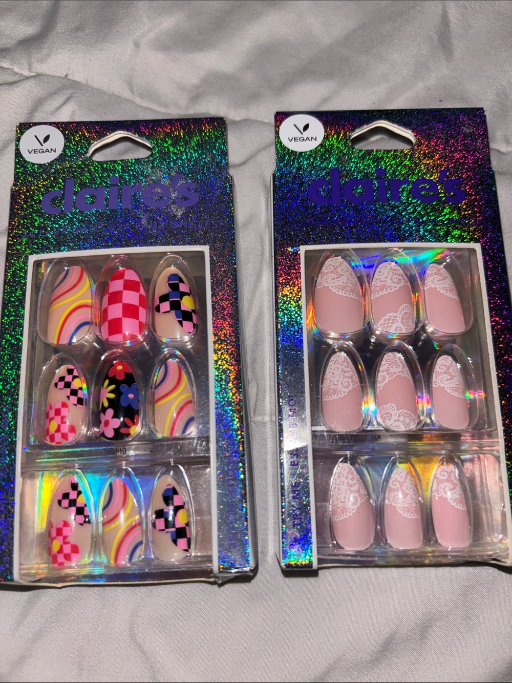 Claire’s 24 Nails Multicolor Oval Design 2 Sets-Glue Included(Brand New)